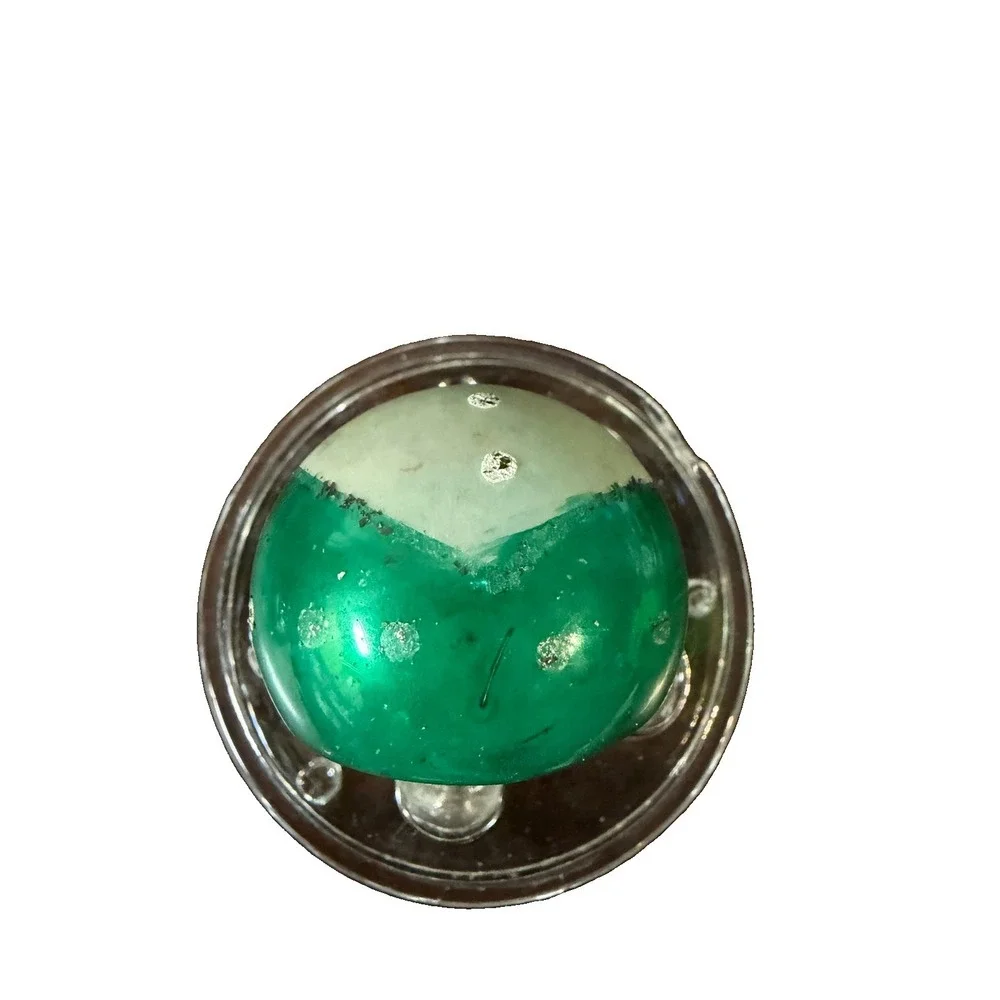 Vintage Japan Glass Indent Reflector Christmas Ornament Green Floral MCM 2